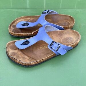 Birkenstock Gizeh Periwinkle Blue Thong Sandals Womens 38 L7 M5 Cork Footbed